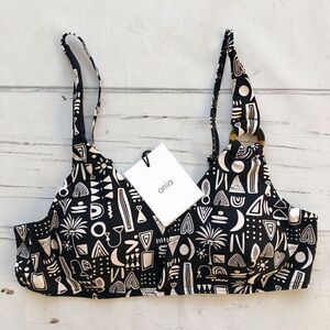 New Onia Claire Geo Bikini Top Large Black White Tribal Print Beach Swimsuit